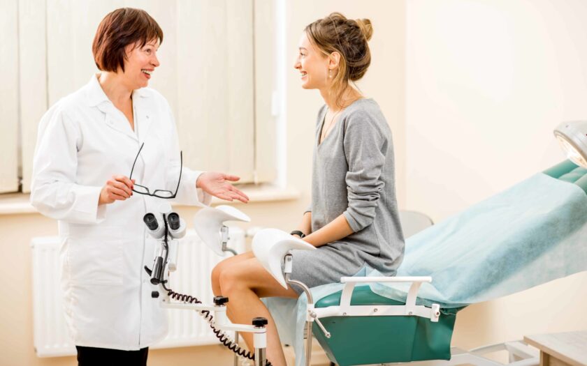 Young woman patient with gynecologist in the office