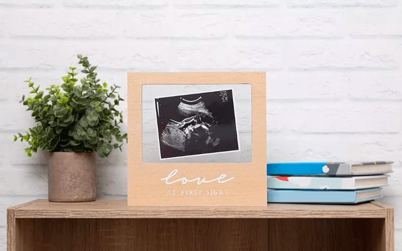 Pearhead Floating Sonogram Frame, Love at First Sight Ultrasound Frame, Gender-Neutral Baby Frame, Wooden